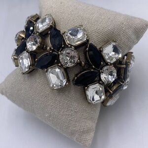 J. Crew‎ Black and Clear Rhinestone Bracelet Gold Tone Fashion Statement